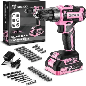 Power Drill Cordless: DEKO Pink Cordless Drill 20V Electric Power Drill Set Tool for Women